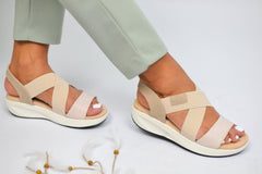 Lane Beige Low Platform Women's Sandals Made of Ecological Leather and Textile Material
