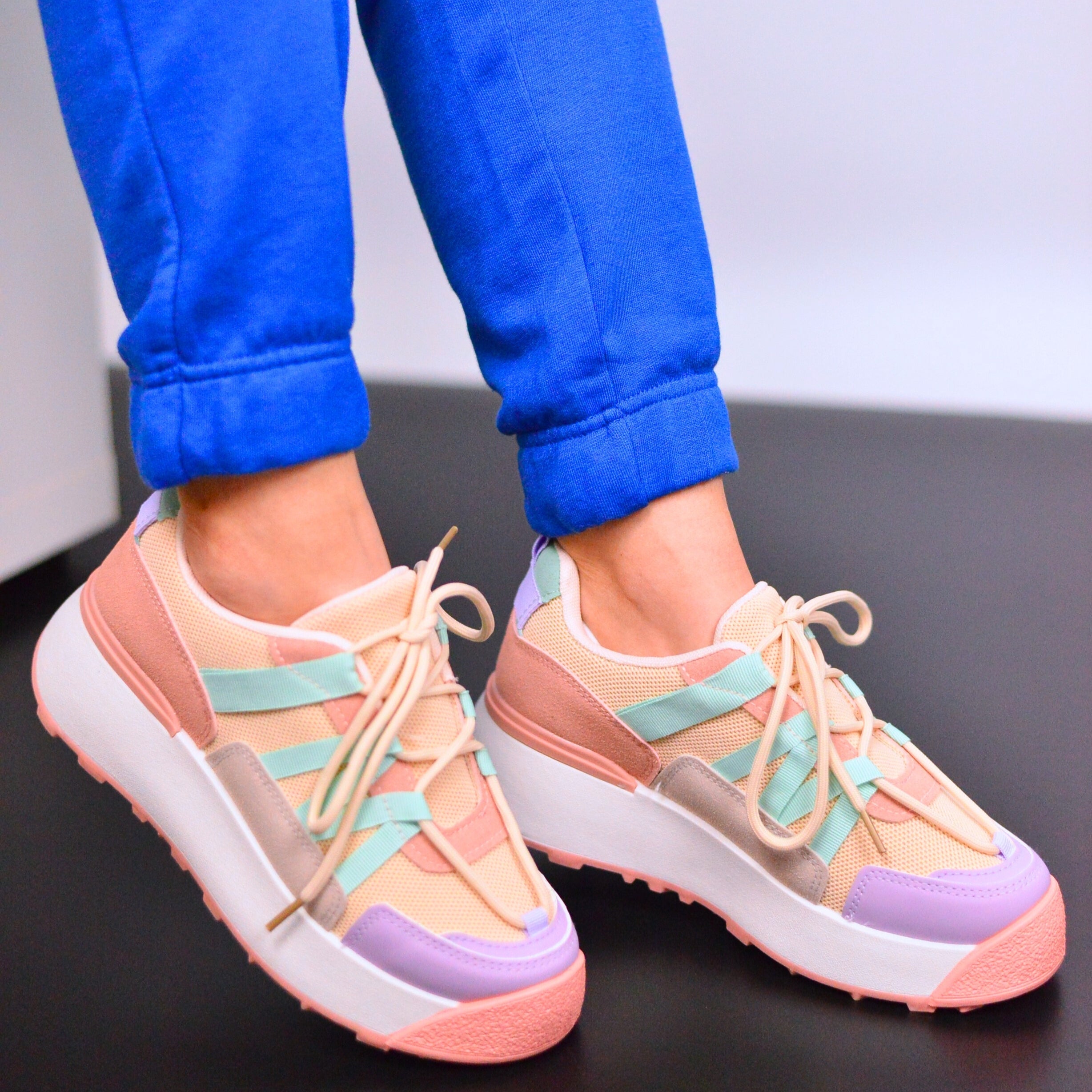 Women's Pink Nude Irina Sneakers Made Of Textile Material And Ecological Leather