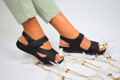 Women's Sandals With Low Sole Black Ginger Made Of Ecological Leather