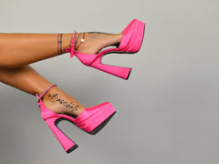 Women's Pink Diamond High Heels Made Of Satin Material