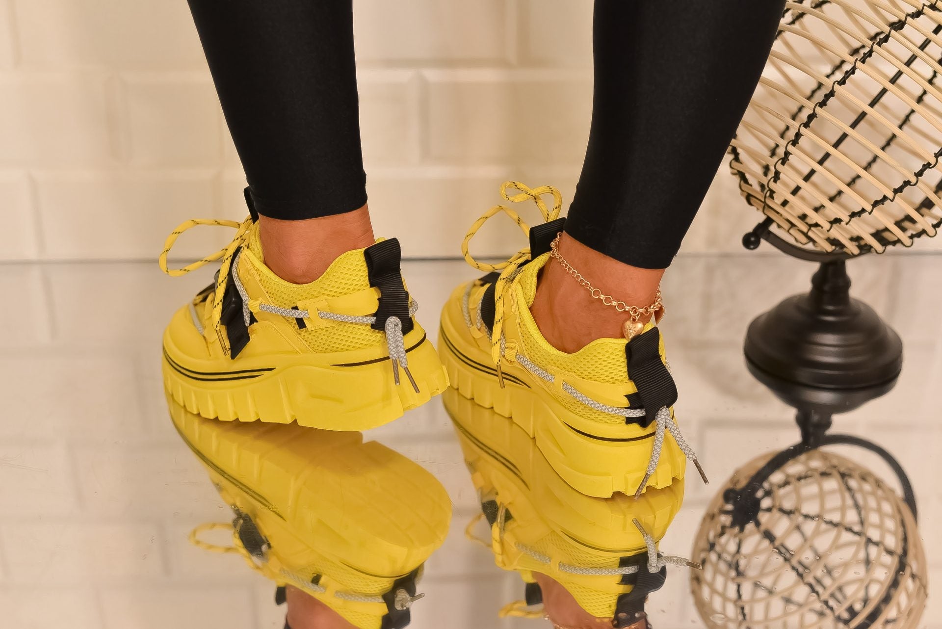 Women's Sneakers Yellow Kiara  Made of Ecological Leather and Textile Material