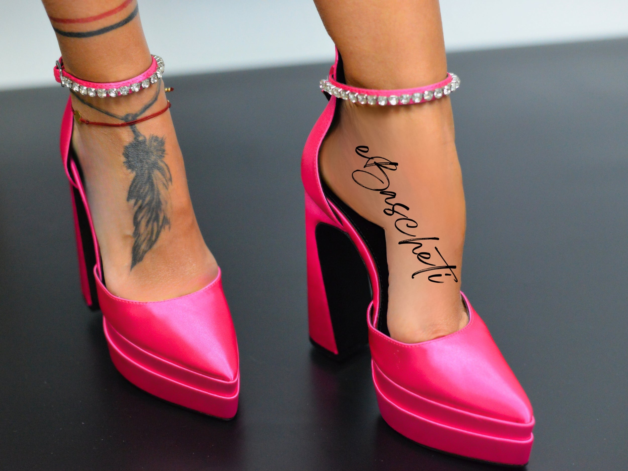 Women's Pink Diamond High Heels Made Of Satin Material