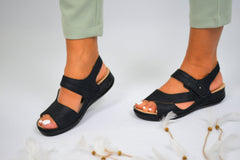 Women's Sandals With Low Sole Black Ginger Made Of Ecological Leather