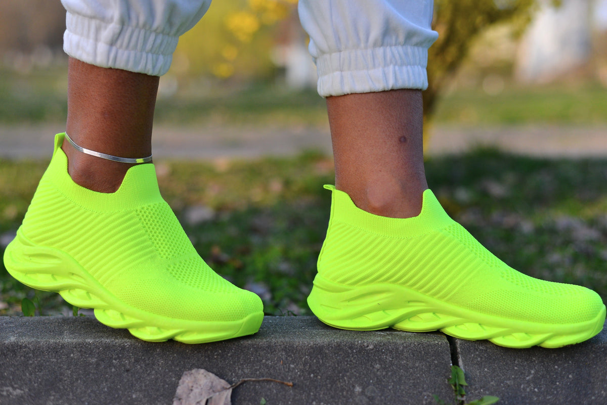 Women's Neon Yellow Althea Sneakers Made Of Textile Material