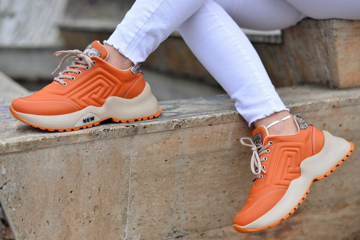 Women's High Top Orange Arancia Sneakers Made Of Textile Material