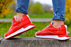 Women's Red Neon Cleopatra Sneakers Shoes Made of Textile Material