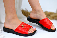 Women's Slippers Dalia Red Made Of Ecological Leather