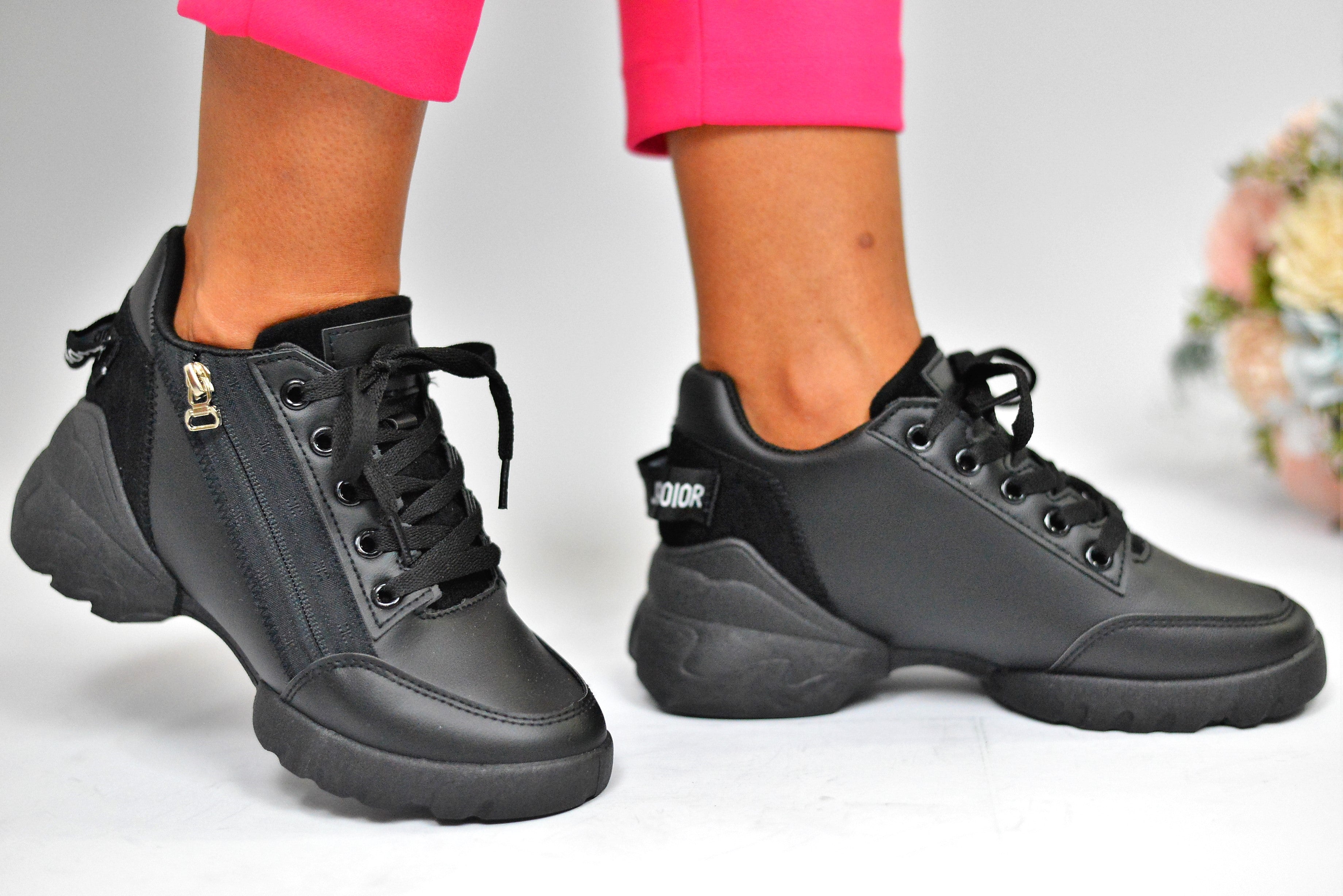 Women's Black Fergie Sneakers Made of Ecological Leather