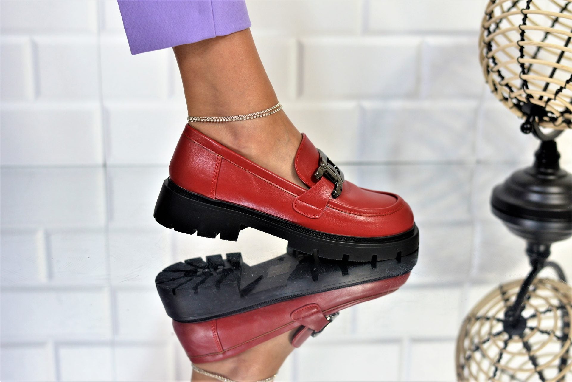 Women's Wine Greta Casual Shoes Made Of Ecological Leather