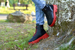Women's Black Lola Boots with Red Sole Made of Ecological Leather