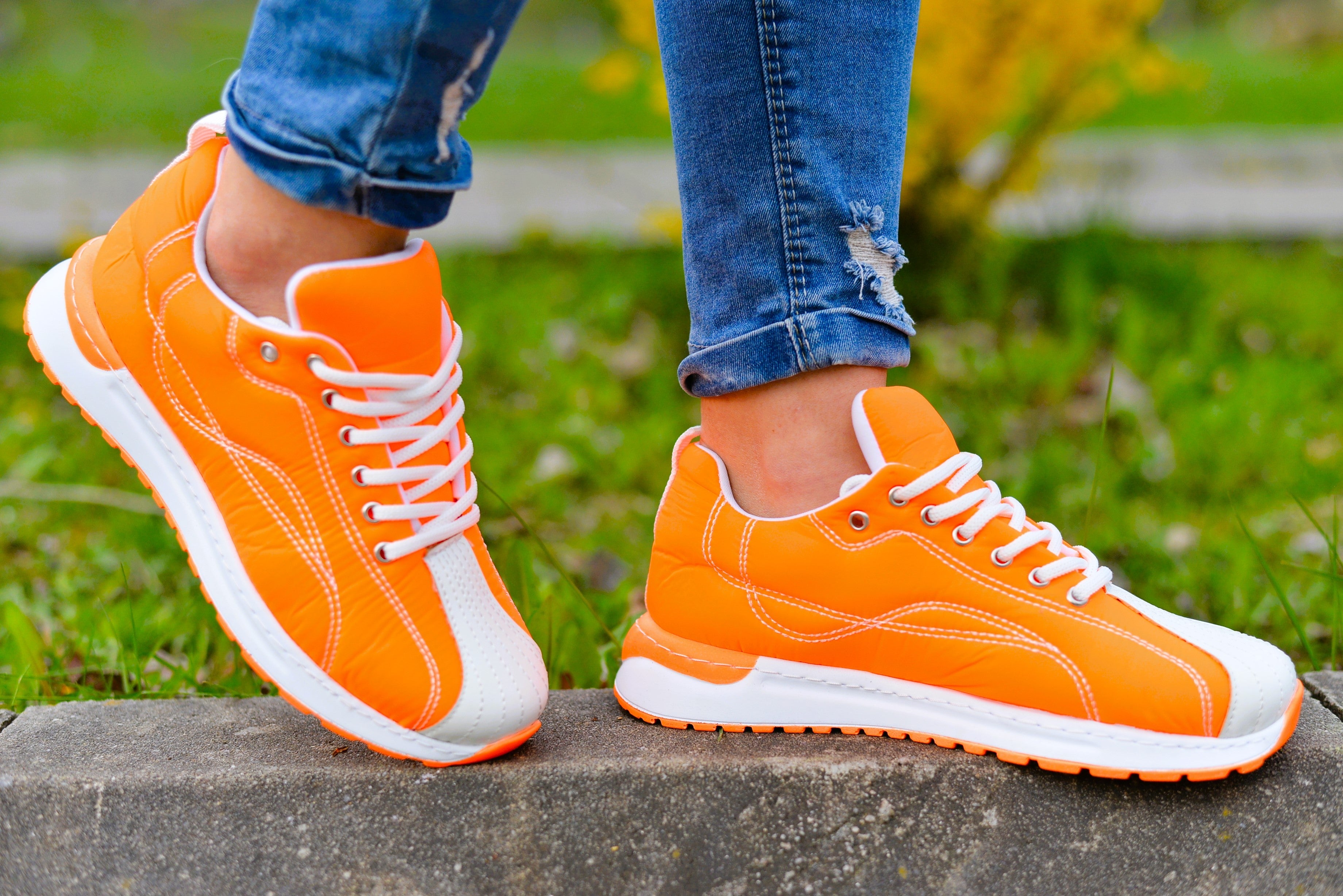 Women's Orange Neon Kate Sneakers Shoes Made of Textile Material