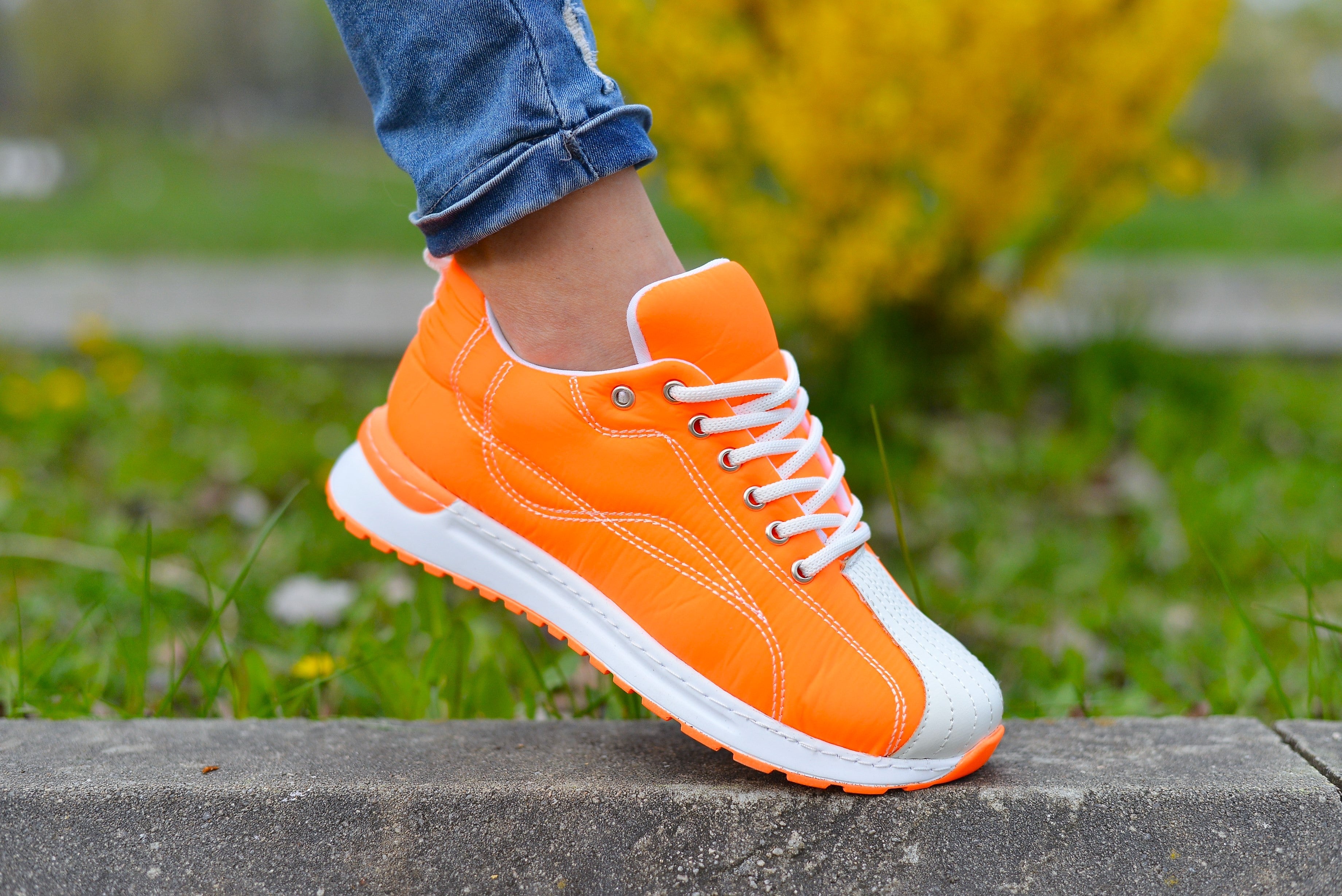 Women's Orange Neon Kate Sneakers Shoes Made of Textile Material