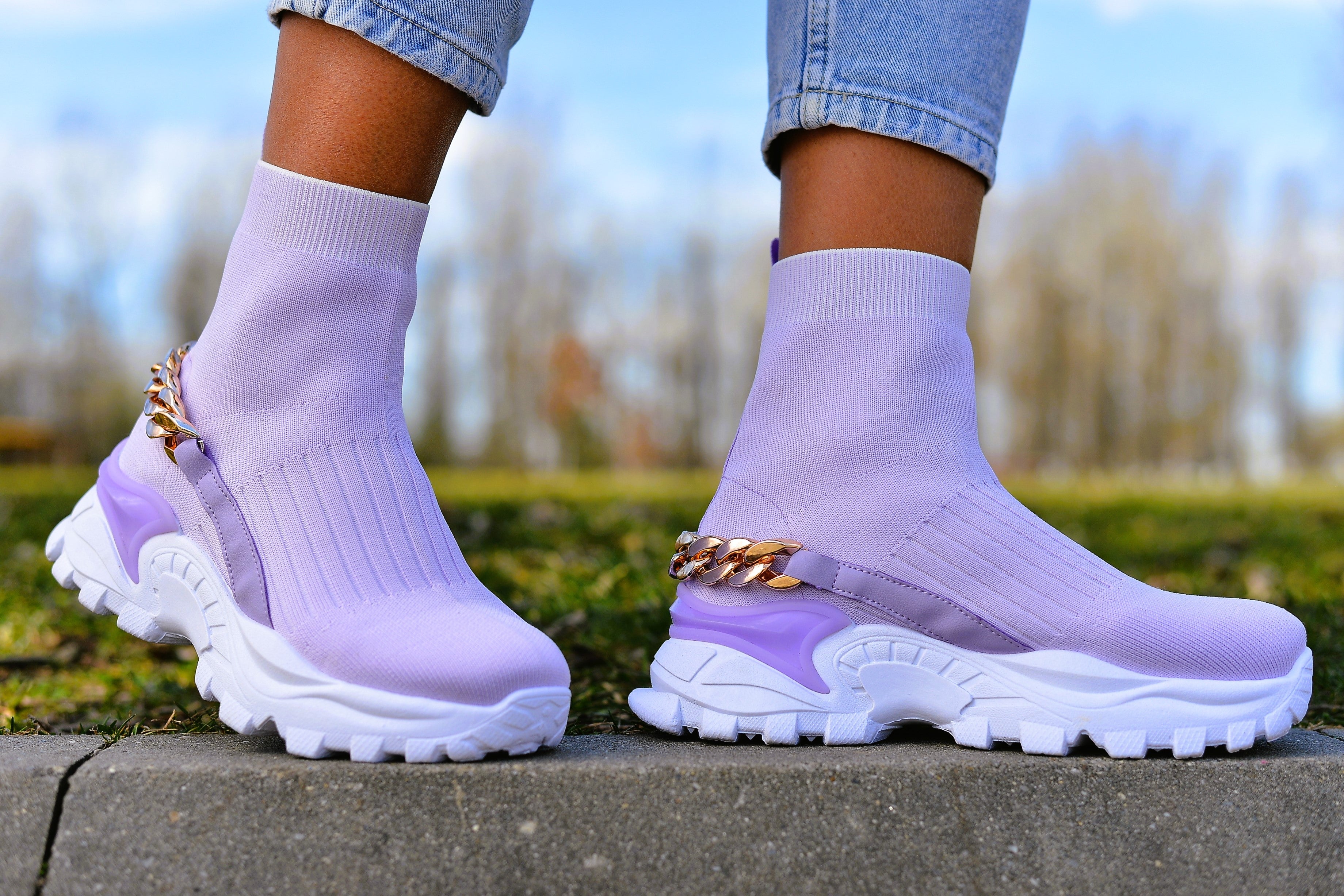 Women's High Top Purple Megan Sneakers Made Of Textile Material