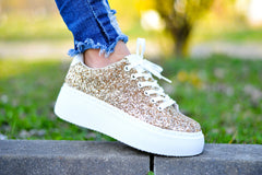 Women's Gold Glitter Melissa Sneakers Made Of Ecological Leather And Textile Material