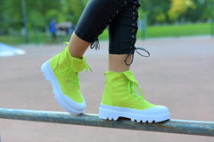 Women's High-Top Octavia Neon Green Sneakers Made of Textile Material