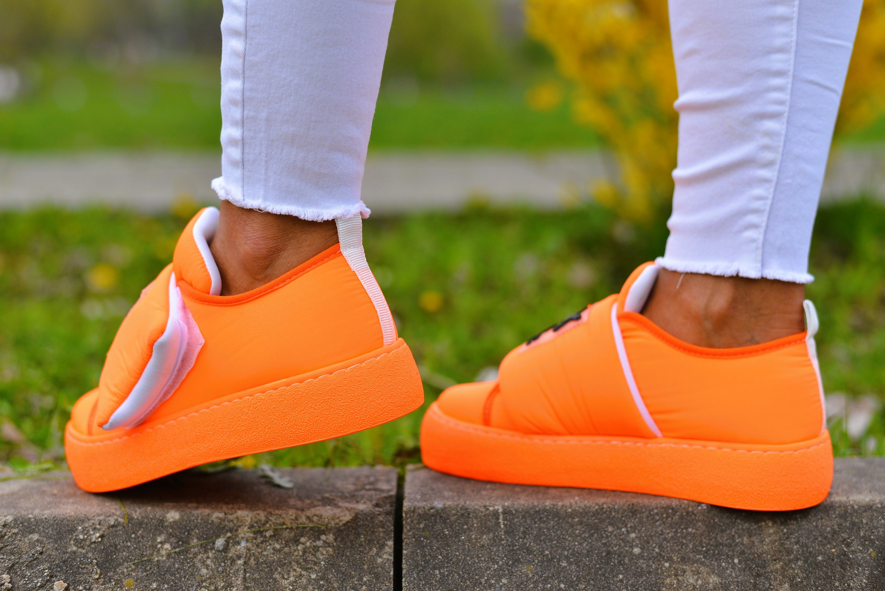 Women's Orange Neon Priscila Sneakers Shoes Made of Textile Material