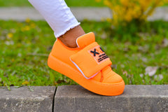 Women's Orange Neon Priscila Sneakers Shoes Made of Textile Material