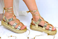 Women's Sandals, Sandy, Gold, Gladiator
