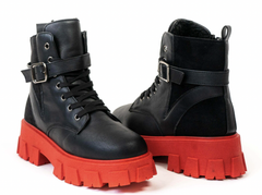 Women's Black Lola Boots with Red Sole Made of Ecological Leather