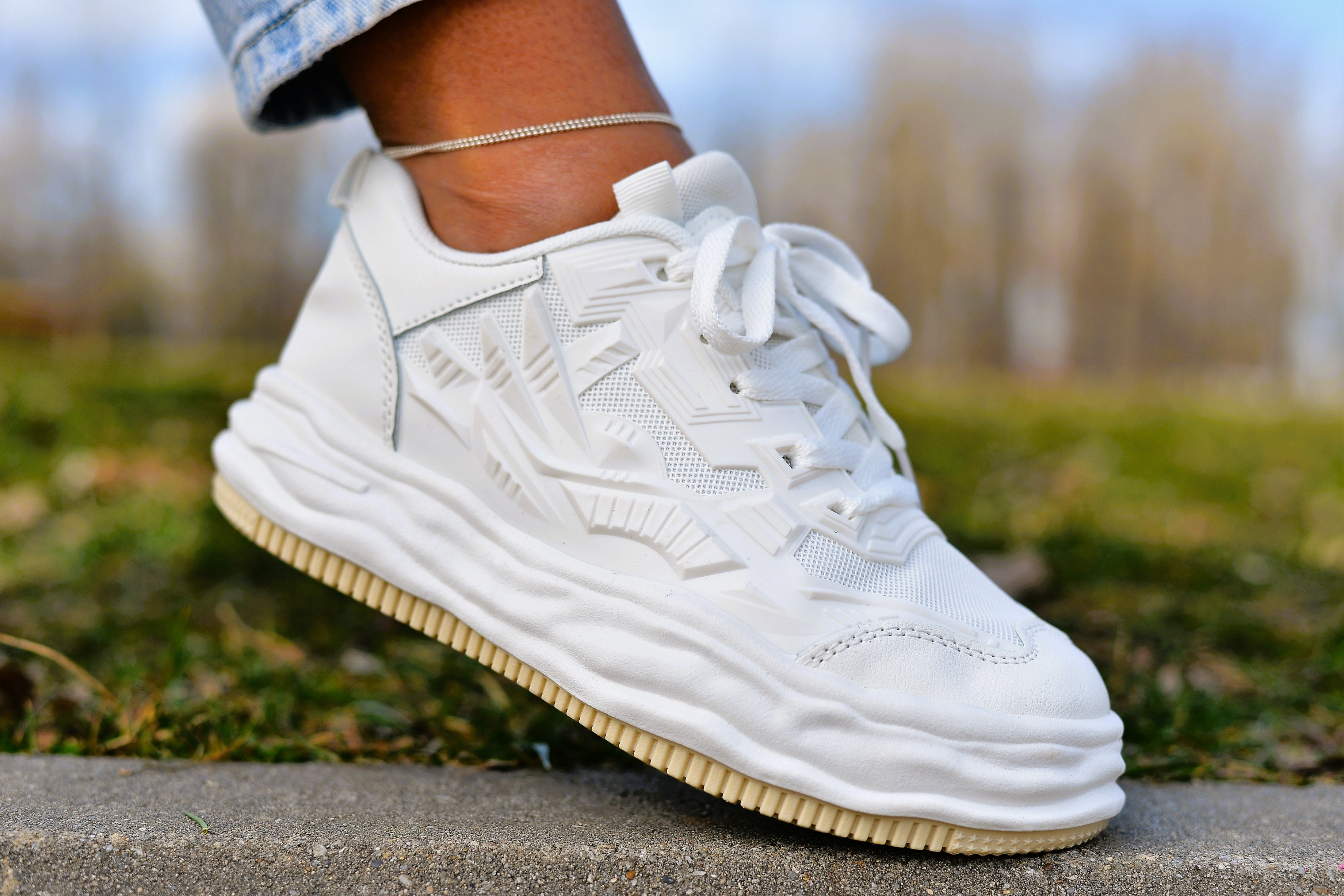 Women's Sneakers White Sporty Made Of Ecological Leather