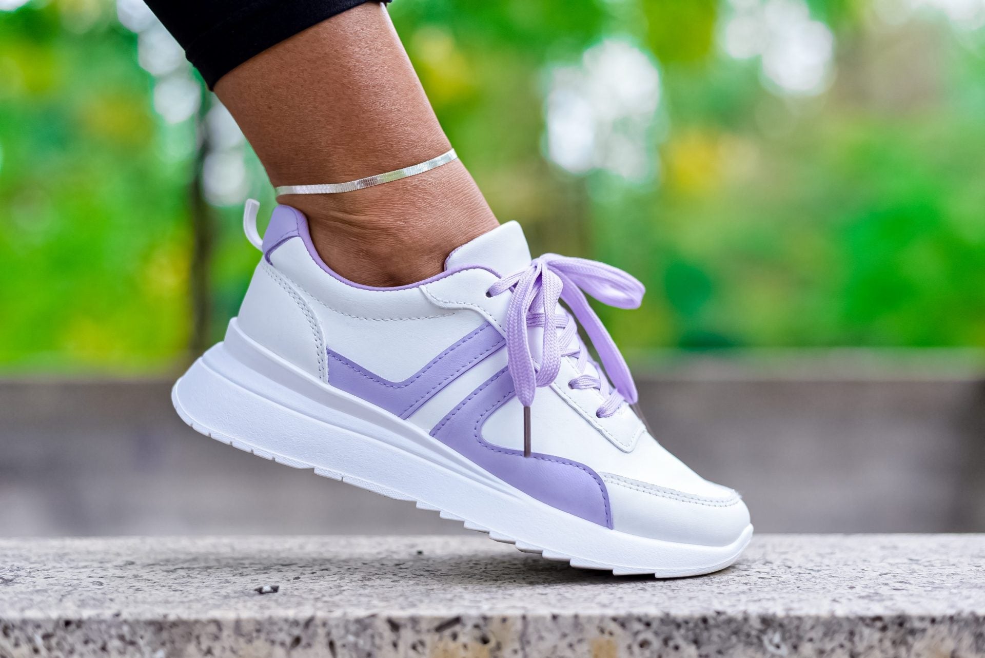 Women's White Purple Sneakers Made Of Ecological Leather