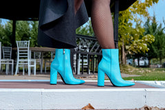 Women's Boots With Blue Capri Heel Made Of Alligator Imitation Ecological Leather