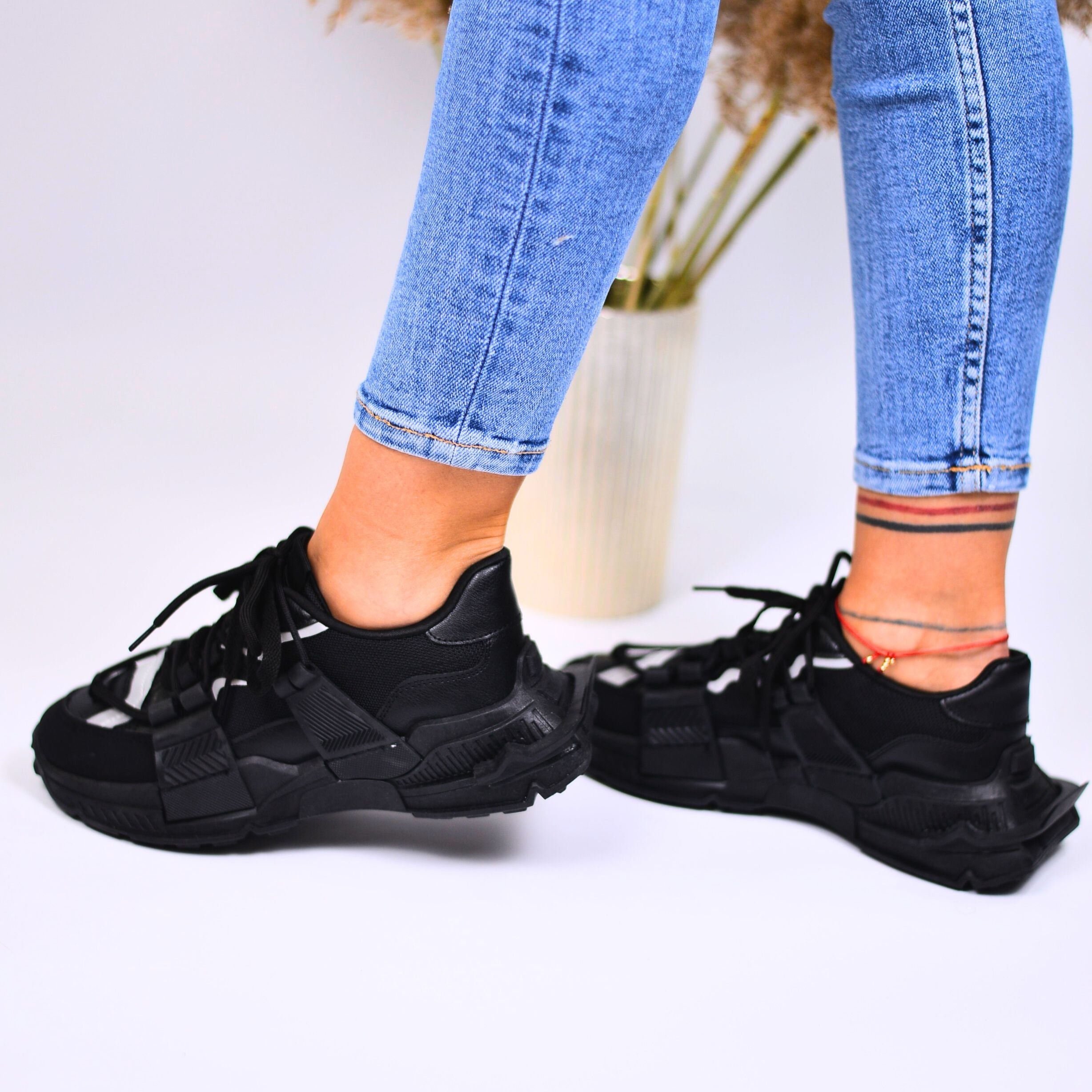 Women's Black Dolce Sneakers Made Of Ecological Leather And Textile Material