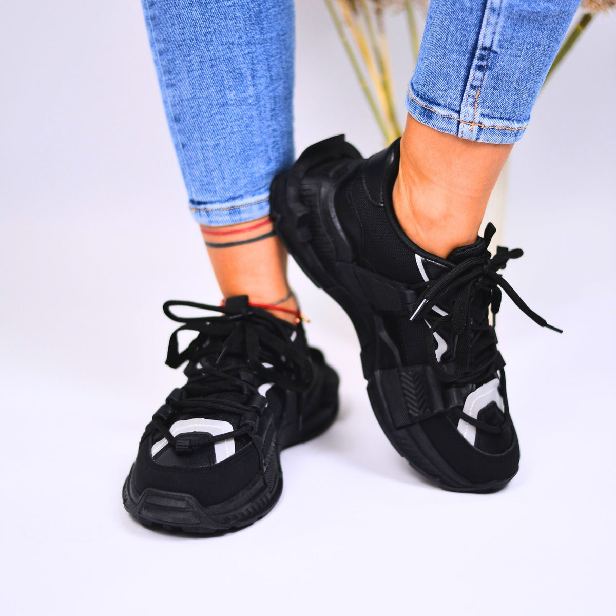 Women's Black Dolce Sneakers Made Of Ecological Leather And Textile Material