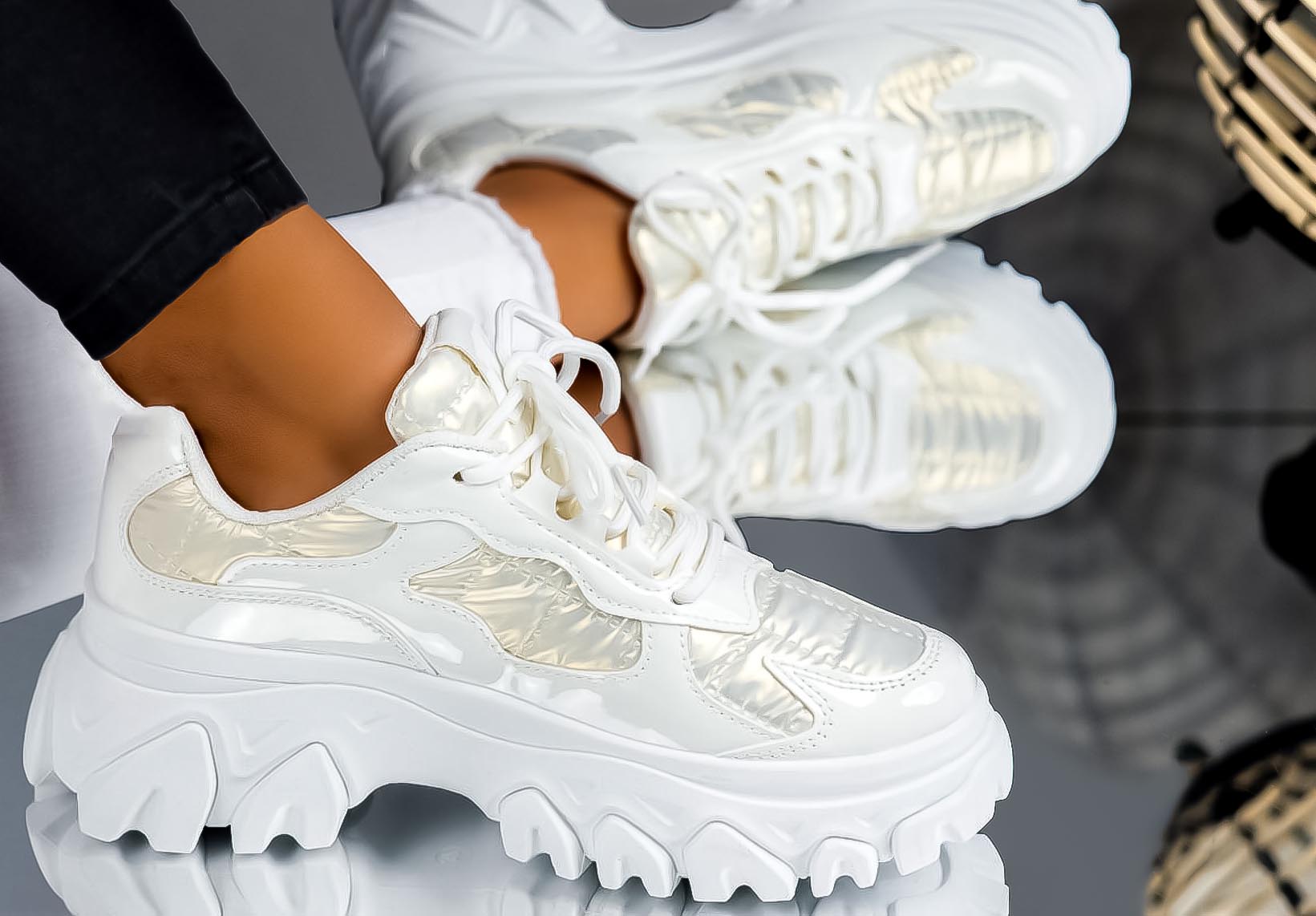 Women's White Shaza Sneakers Made of Ecological Leather