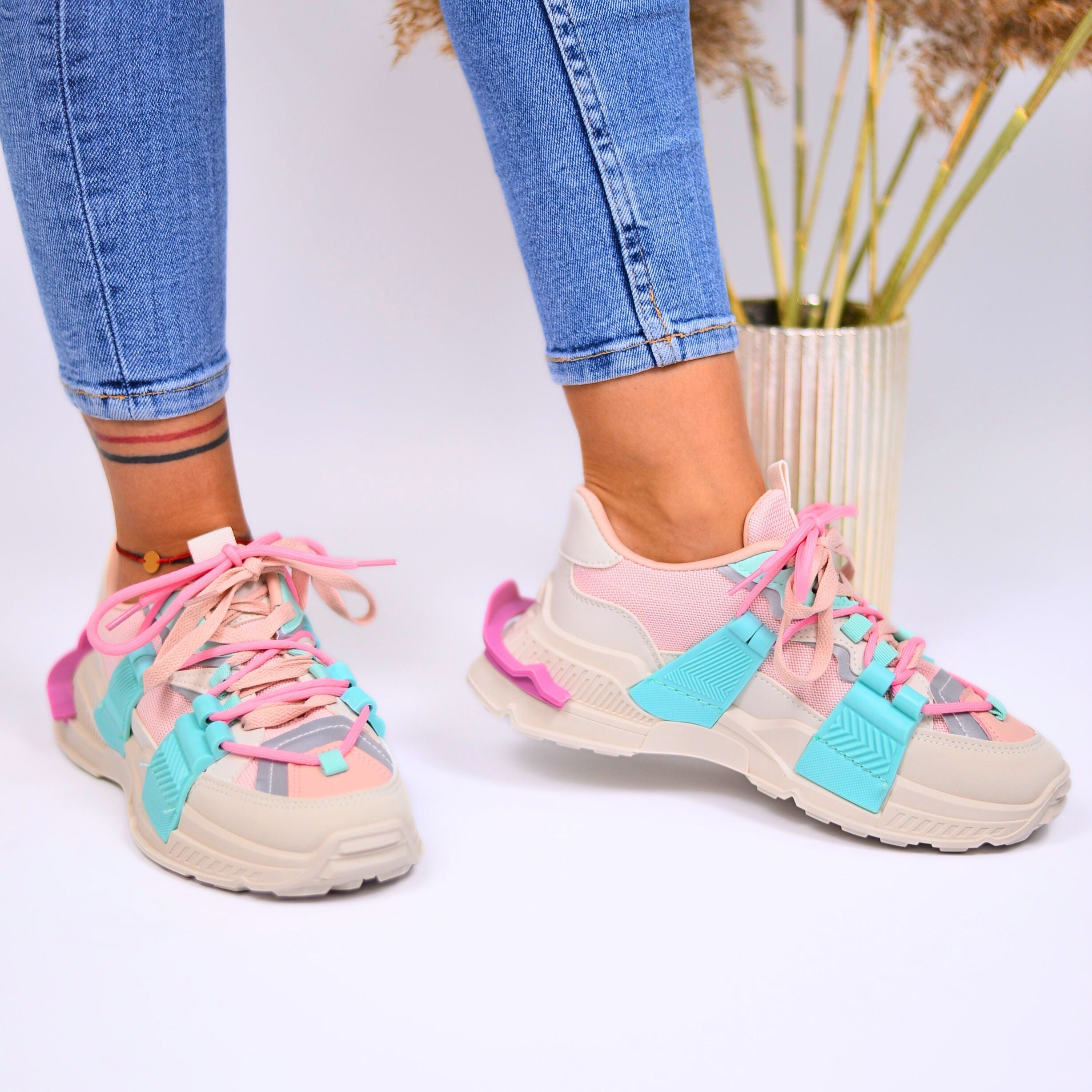 Women's Turquoise Dolce Sneakers Made Of Ecological Leather And Textile Material