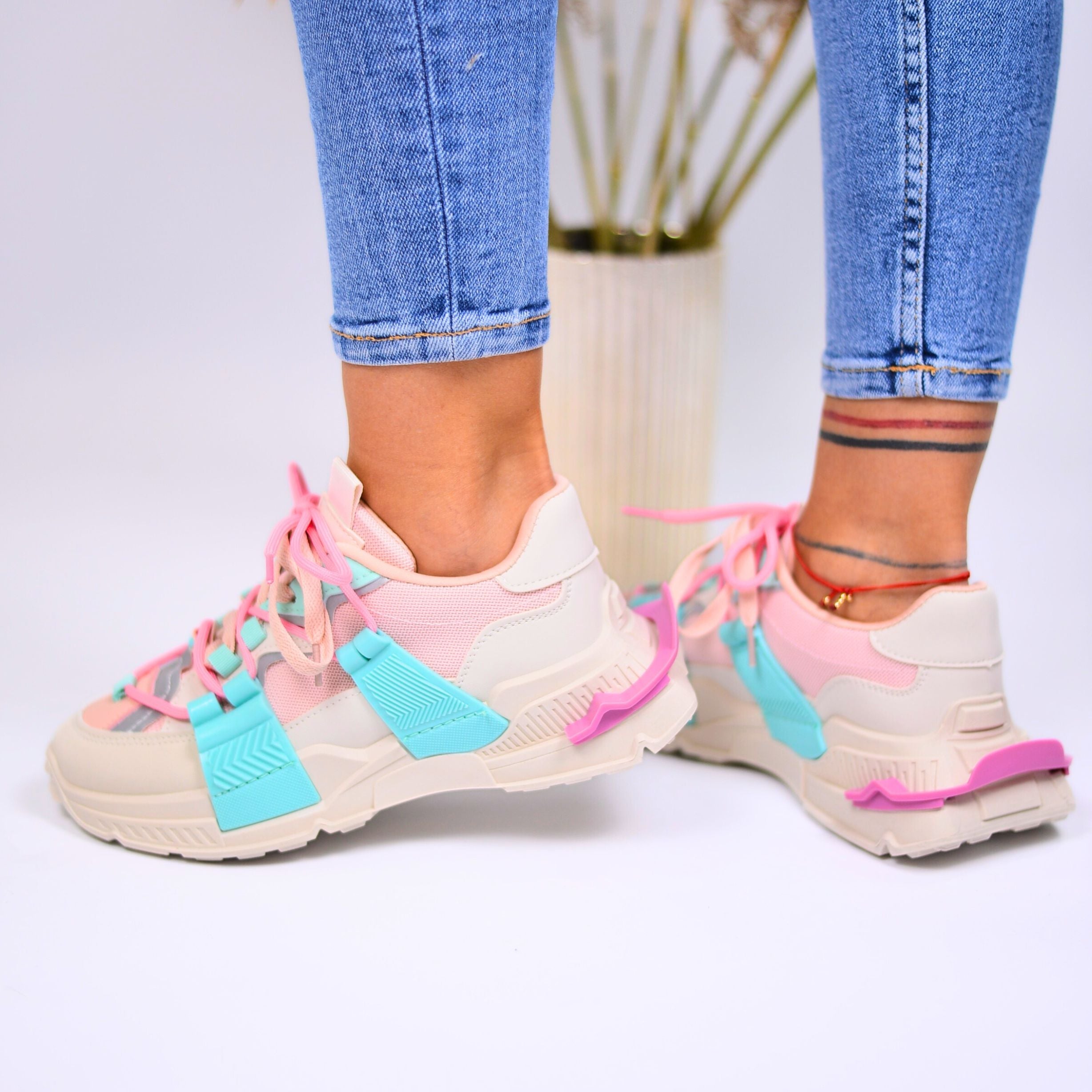 Women's Turquoise Dolce Sneakers Made Of Ecological Leather And Textile Material