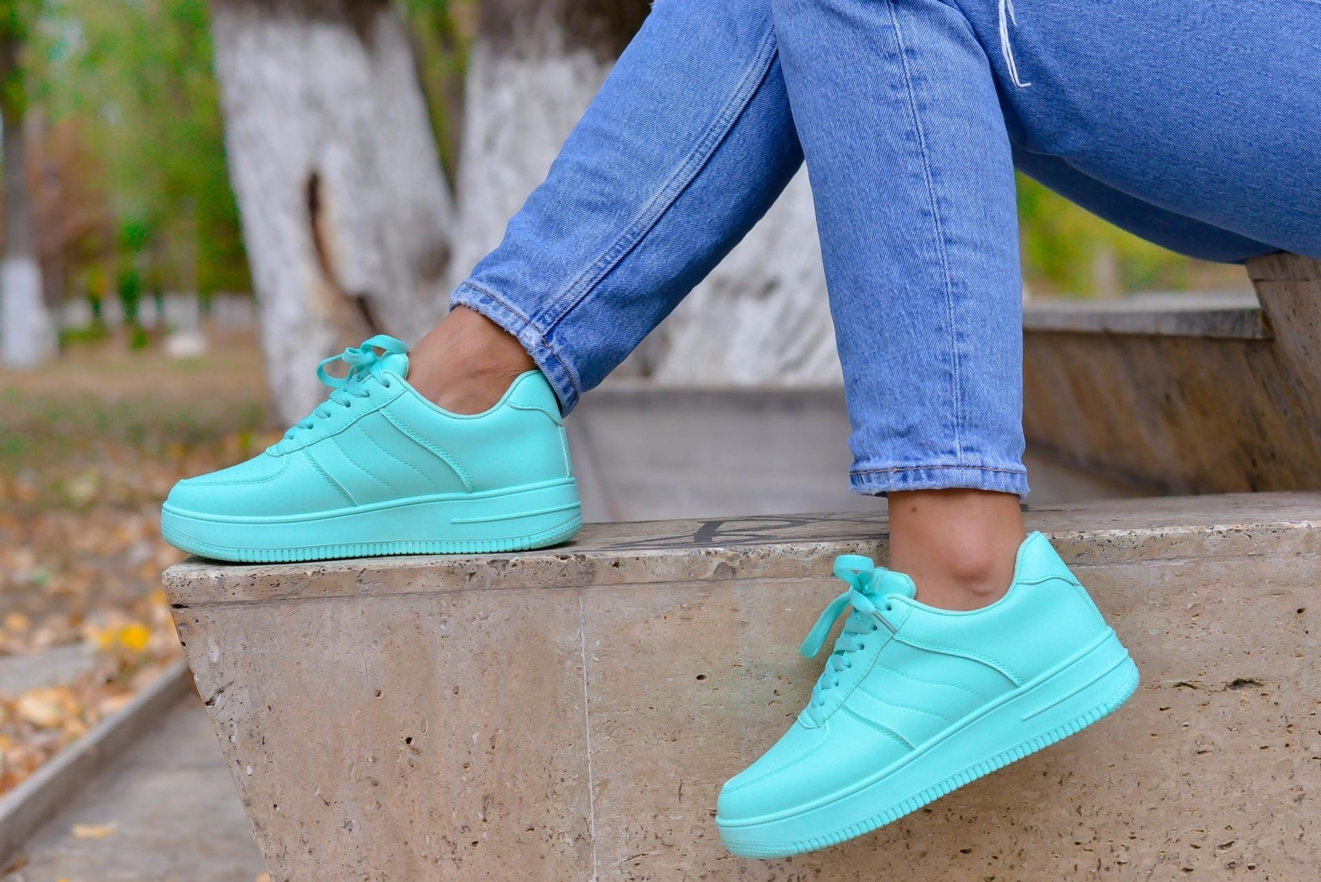 Women's Turquoise Esmeralda Basketball Shoes Made of Ecological Leather