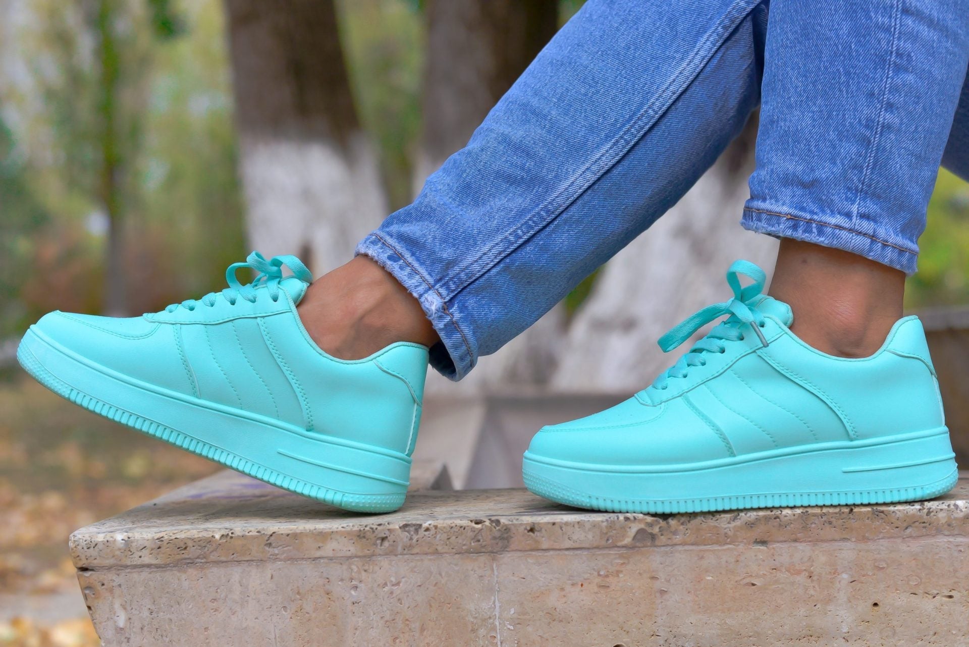 Women's Turquoise Esmeralda Basketball Shoes Made of Ecological Leather